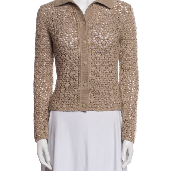 VINCE- Tan Crochet Women's button front cardigan Sweater - Picture 2 of 10
